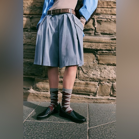 New Free People City Everly Sky Blue Combo Trouser Shorts Culottes sz 2